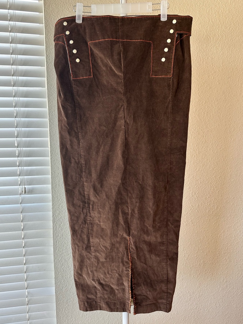 Ramonster western corduroy skirt Texas embroidered yoke brown pearl snap Large
